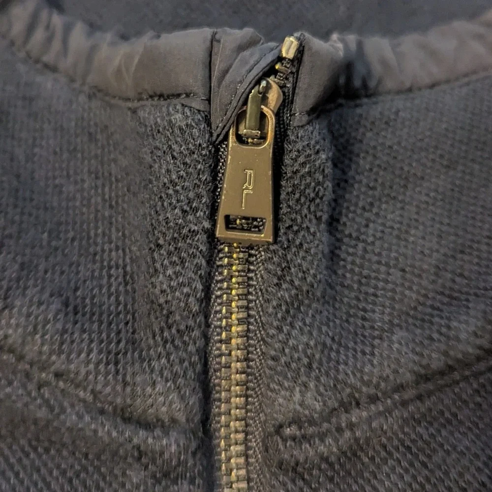 Polo Ralph Lauren Mens Navy Blue Quarter Zip Pullover Nylon Trim Waffle Knit L
